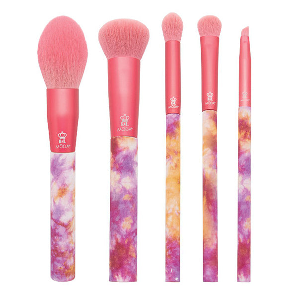 Kit De Brochas Calming Coral set de 5 brochas de maquillaje coral con mangos estampados - pinceles para rostro y ojos