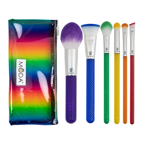 Kit De Brochas Completo Rainbow - set de brochas de maquillaje arcoíris con estuche translúcido