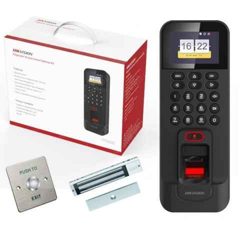 KIT DE CONTROL DE ACCESO HIKVISION DS-KAS261 CON LECTOR DE HUELLA DIGITAL Y CERRADURA MAGNÉTICA