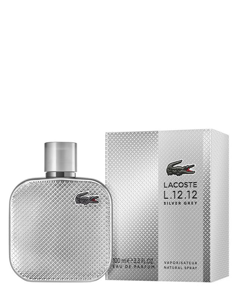 LACOSTE L.12.12 SILVER GREY 100ML EDP H fragrance bottle and packaging