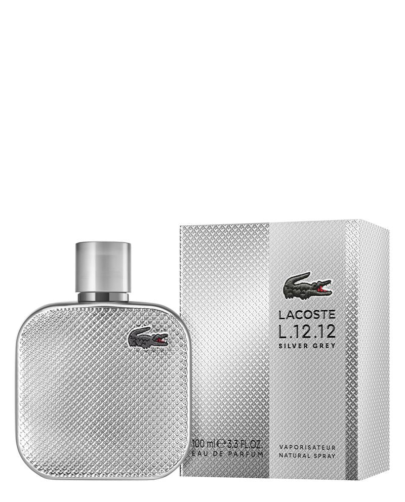 LACOSTE L.12.12 SILVER GREY 100ML EDP H fragrance bottle and packaging