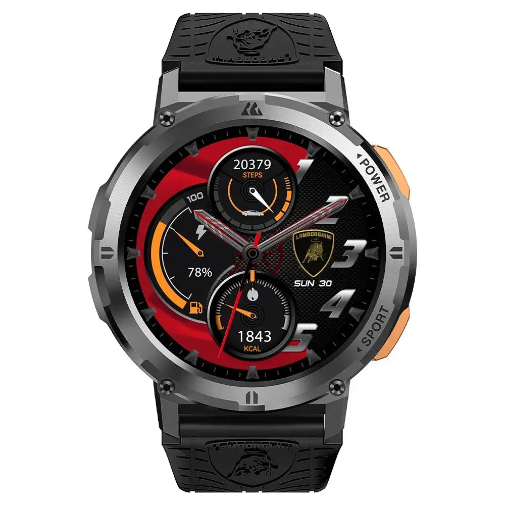 reloj smartwatch Lamborghini Aventador V12 con pantalla AMOLED y características deportivas.