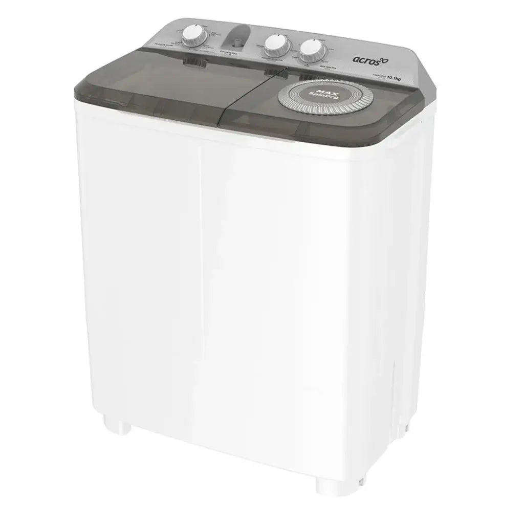 Lavadora semiautomática ACROS 10.1KG, 2 tinas con centrifugado y MaxSpinDry, eficiente y práctica.