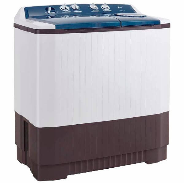 Lavadora LG Dobe tina 18 kg white WP18WAR vista frontal doble tina blanco y azul, 18 kg con Roller Jet y Wind Jet Dry