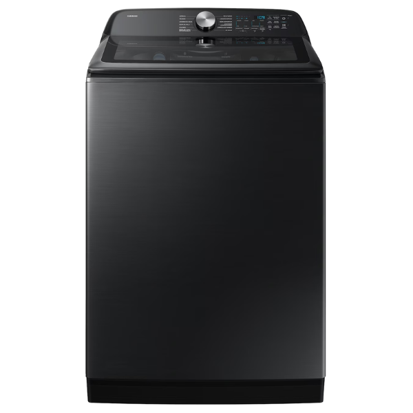 Lavadora Samsung 26 Kg Carga Superior Smart Check Active Bubble Negra WA26DG5500AVAP vista frontal en color negro con panel LED y tapa superior de vidrio