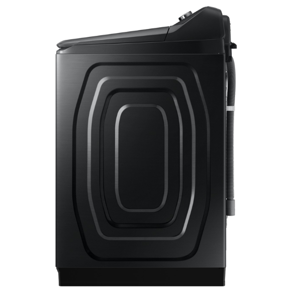 Alt Tag: Lavadora Samsung 26 Kg Carga Superior Smart Check Active Bubble Negra WA26DG5500AVAP vista lateral negra con diseño geométrico y panel superior LED