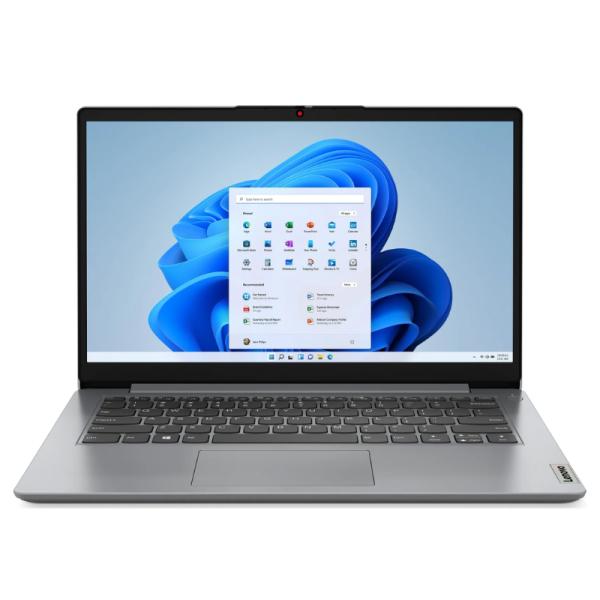 LAPTOP LENOVO IDEAPAD 1I 14" INTEL CELERON N4500 4GB 128GB Emmc WIN 11 INGLES 82LV0075US frontal plata pantalla HD 14"