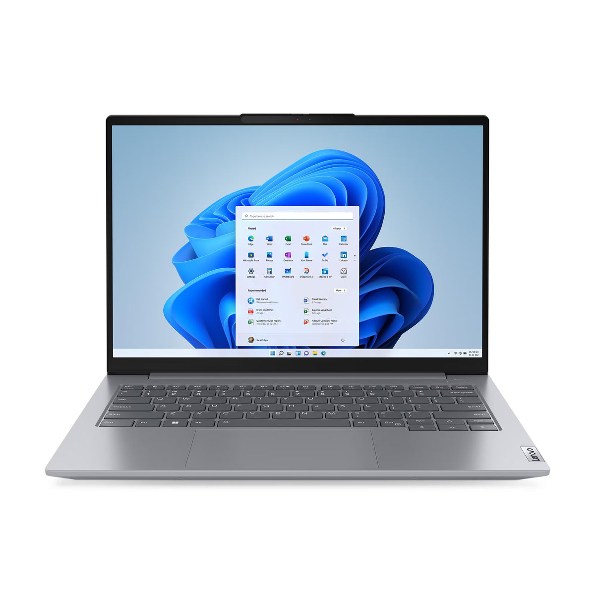 Laptop Lenovo TB 14 G6 i7 con Windows 11 Pro, pantalla y teclado en color plata.