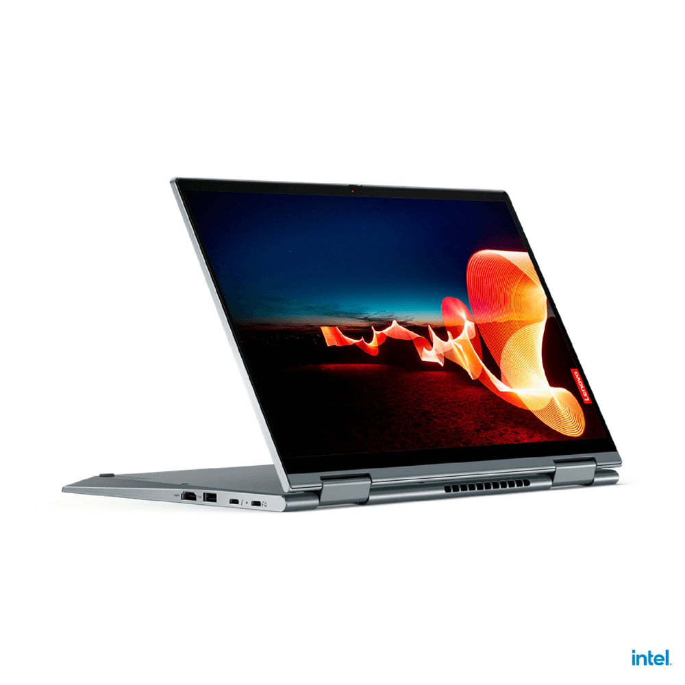 Laptop Lenovo X1 Yoga i7 16GB 1TB con pantalla táctil en posición de visualización.