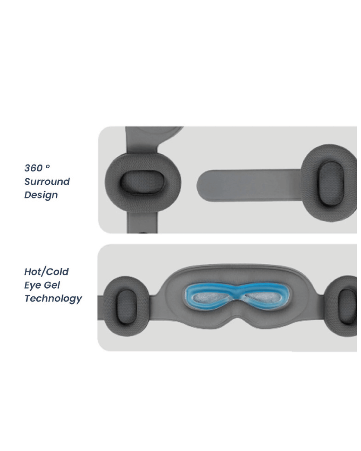 Diseño de lentes de máscara de relajación con monitoreo de sueño y tecnología de gel caliente/frío.