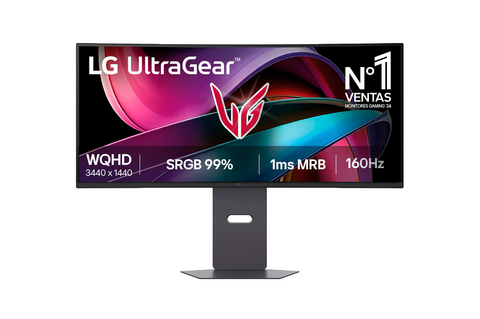 LG Monitor Gaming LG UltraGear, 34", VA, WQHD (3440X1440), 160Hz, 1 ms (MBR), 21:9, Curvo 1800R 34G600A with vibrant display.