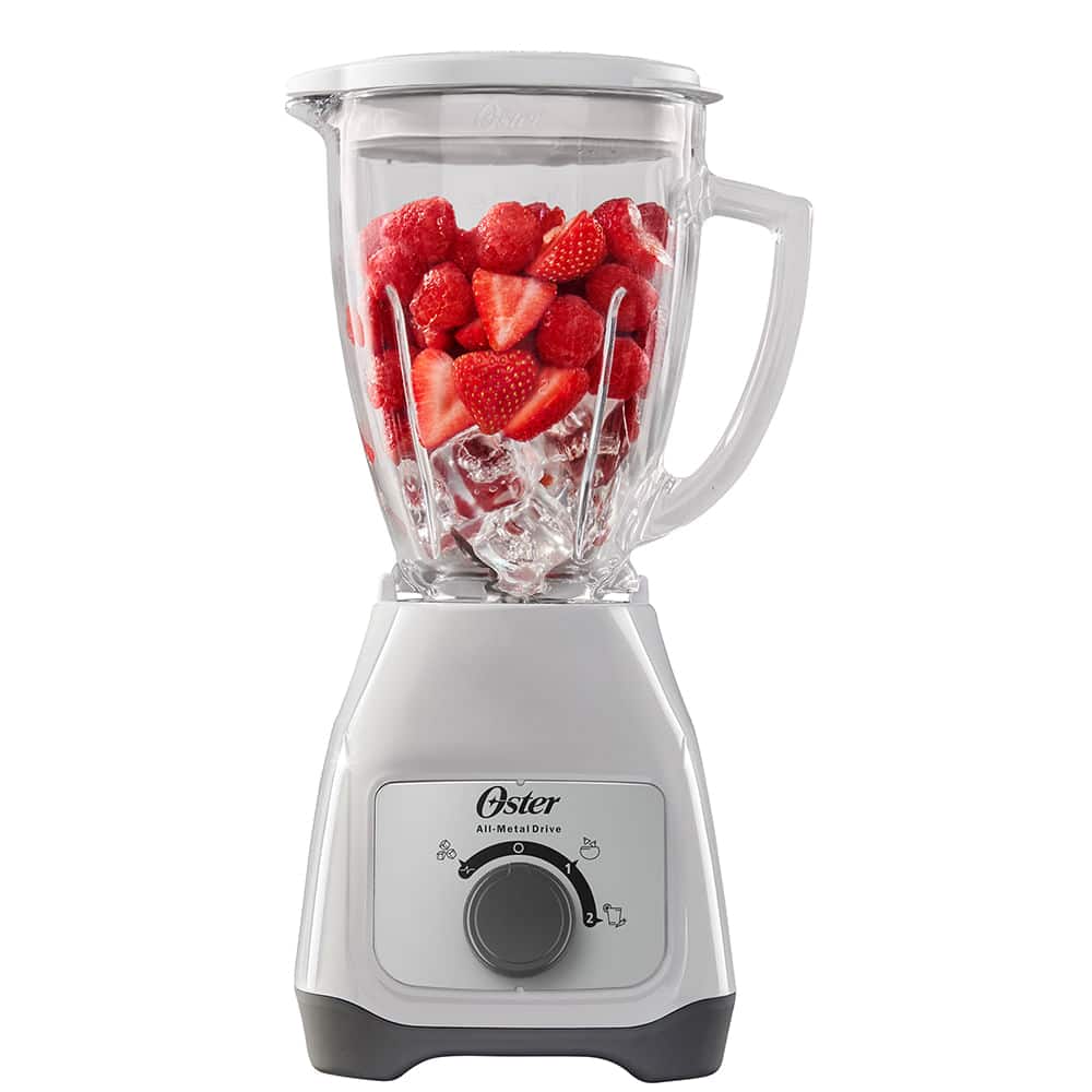 Licuadora Oster 2 Velocidades Y Pulso Tipo Perilla Modelo Blstkag-Wrd con vaso vidrio 1.5L, 550W, cuchilla trituradora de hielo, color blanco