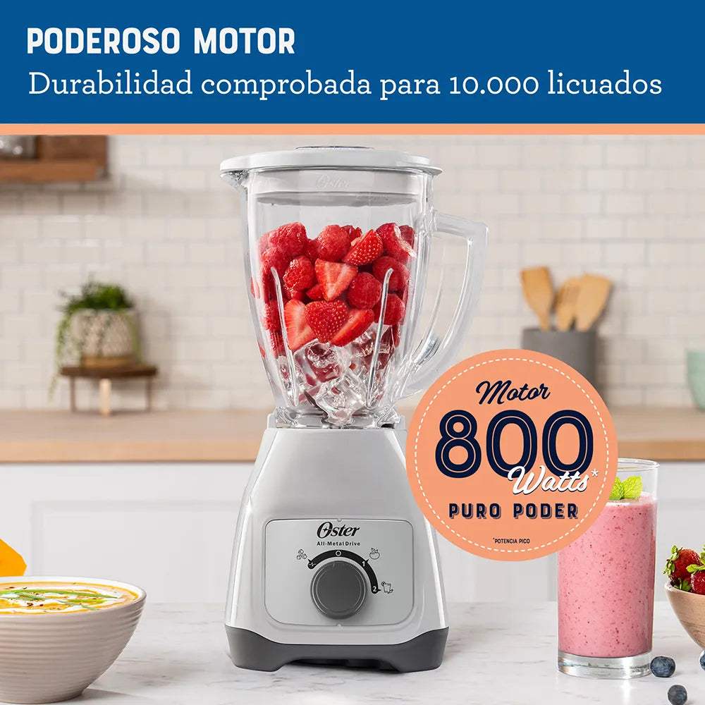 Licuadora Oster 2 Velocidades Y Pulso Tipo Perilla Modelo Blstkag-Wrd con vaso de vidrio, 800W, cuchilla triturador hielo, perilla frontal y 1.5 L