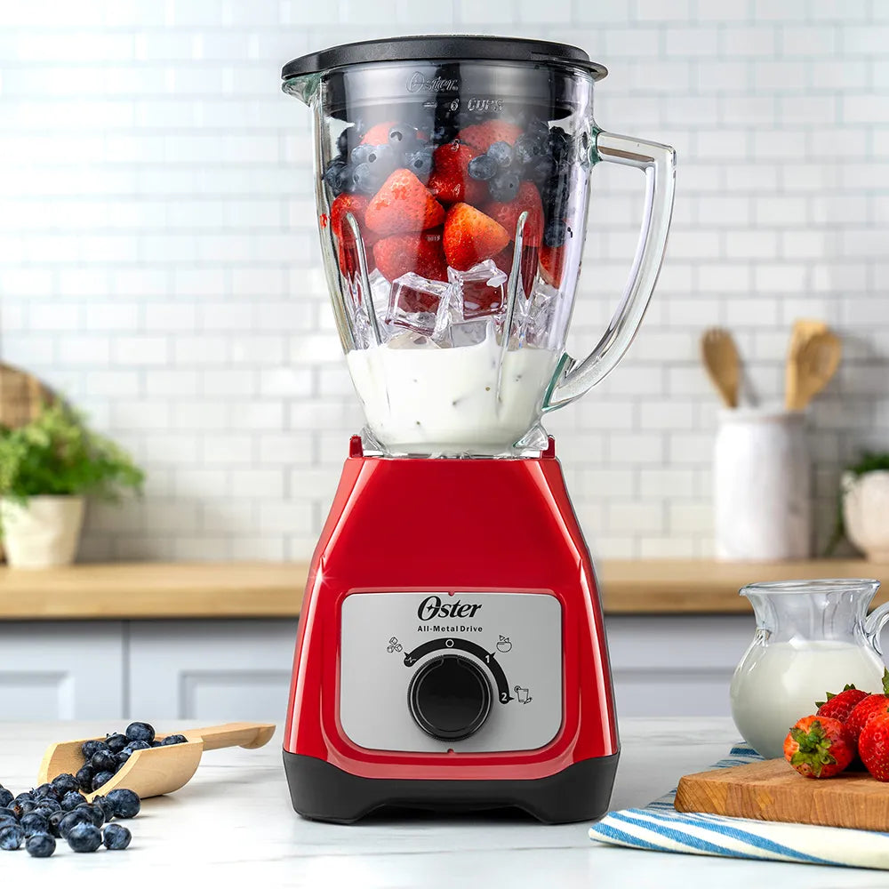 Licuadora Oster 2 Velocidades, Vaso De Vidrio, Motor Duradero 550W, Acople Metálico, 1.5L, Cuchilla Trituradora De Hielo, Acabado Rojo Productos De Cocina > Licuadoras Costa Rica