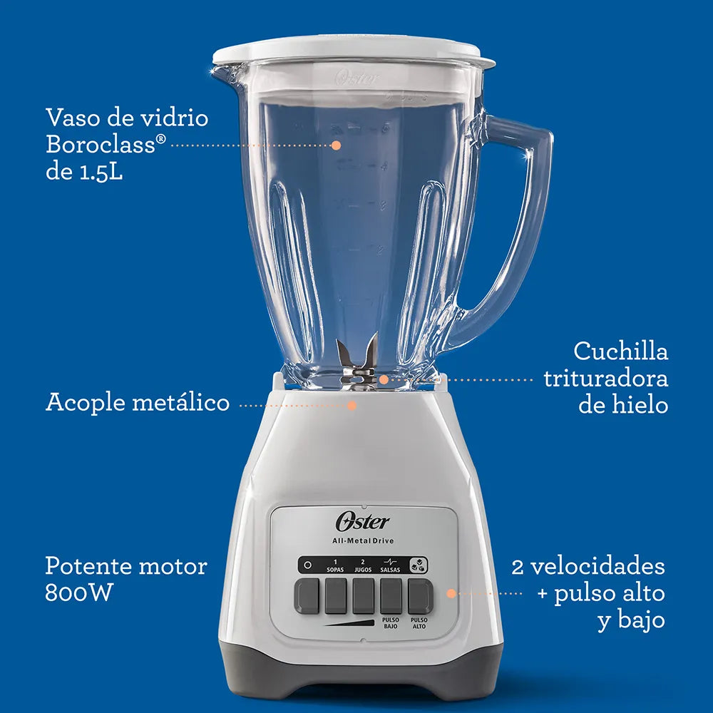 Licuadora Oster 2 Velocidades, Vaso Vidrio Boroclass - Motor 550W - Acople Metálico Resistente - Capacidad 1.5 Litros - Cuchilla Trituradora De Hielo Productos De Cocina > Licuadoras Costa Rica