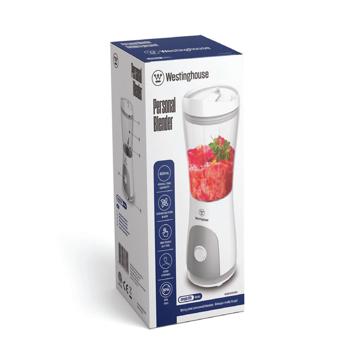 LICUADORA PERSONAL WESTINGHOUSE SIMPLE LIFE 600ML BLANCA WKBEGO03WH