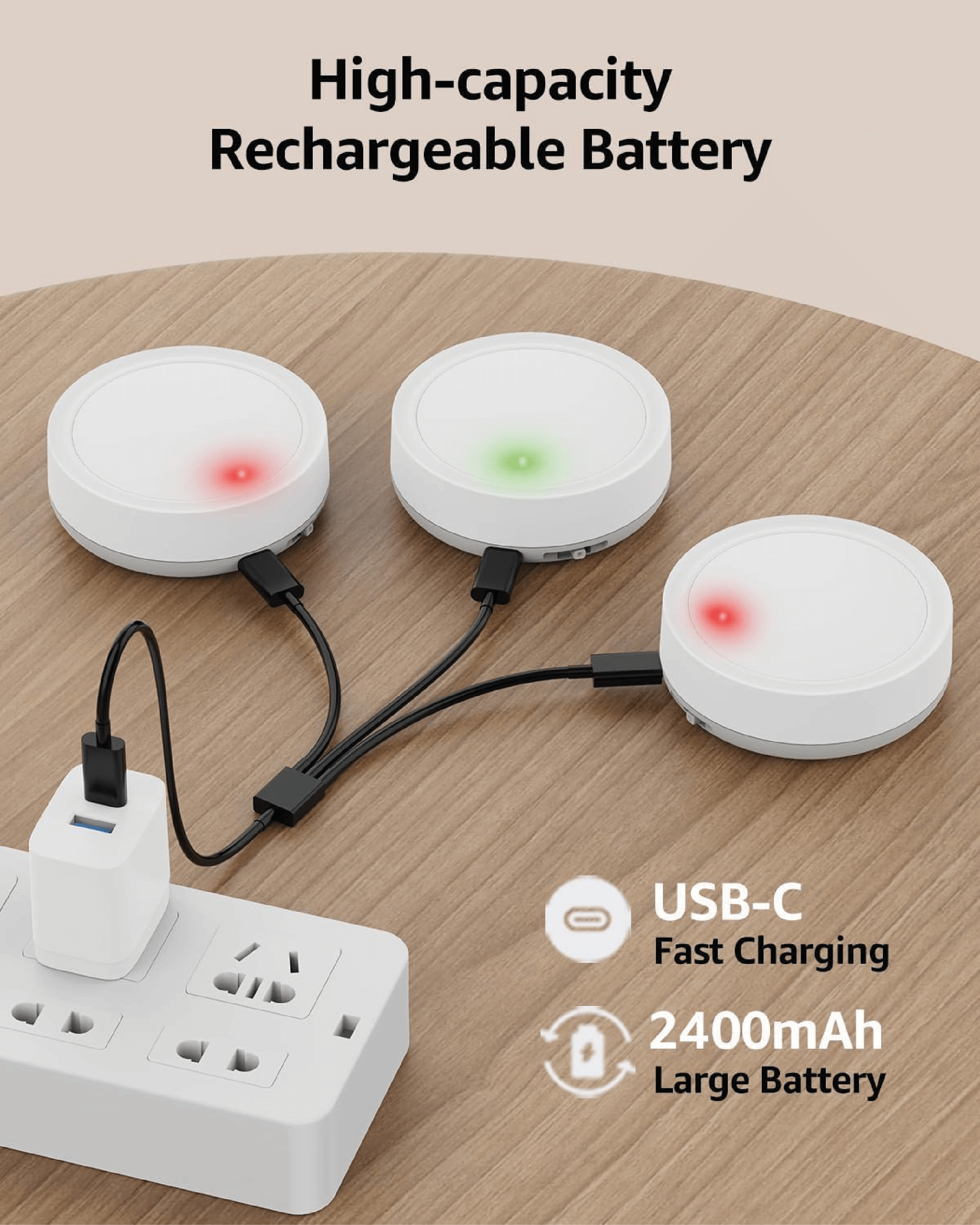 Luces de disco LED recargables RGB con batería recargable y carga rápida USB-C.