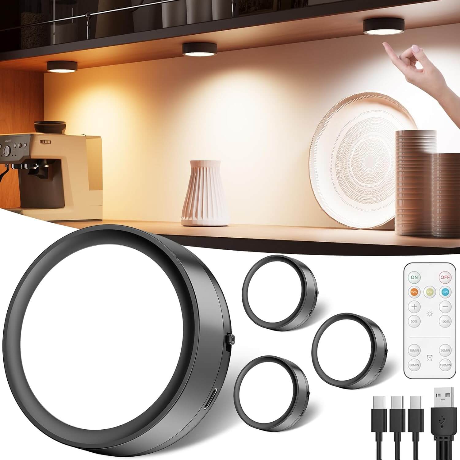 Luces LED de disco recargables por USB con control remoto, 2400 mAh, funciona con pilas, luces magnéticas Luces Led Costa Rica