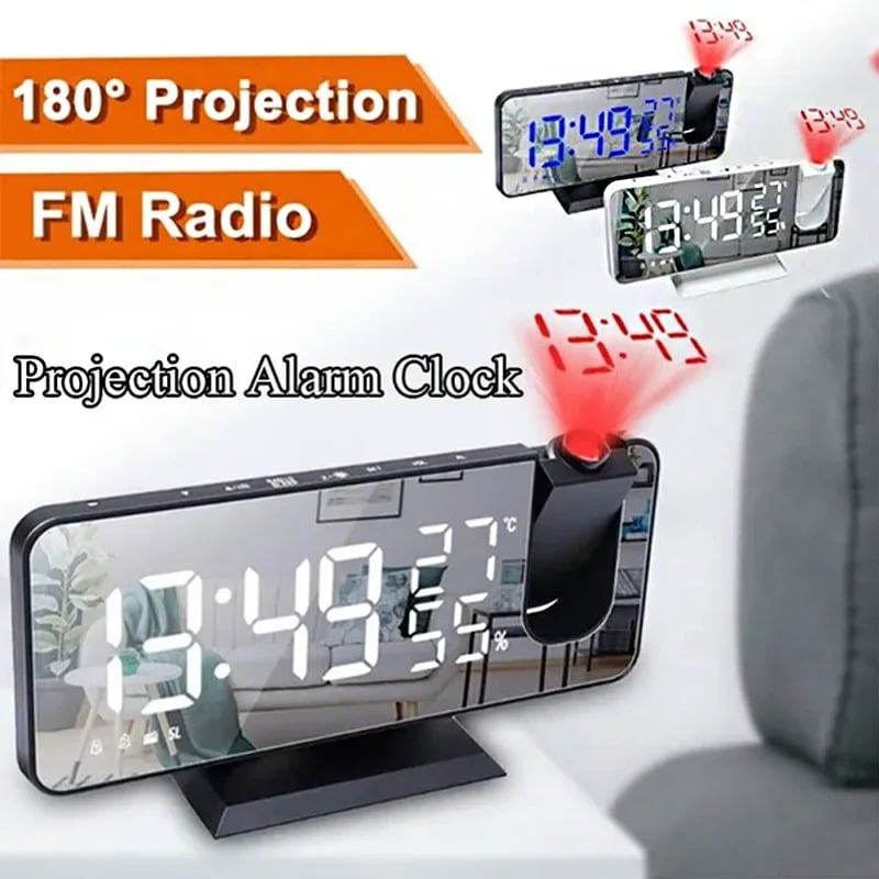 Despertadores De Proyección Digital Con Radio Fm, Relojes De Mesa Led, Despertador, Temperatura, Humedad Con Proyección De 180 °, Despertador Digital