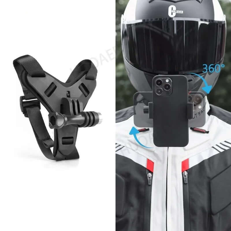 Soporte para correa de barbilla para casco de motocicleta de 360 grados con Clip para teléfono