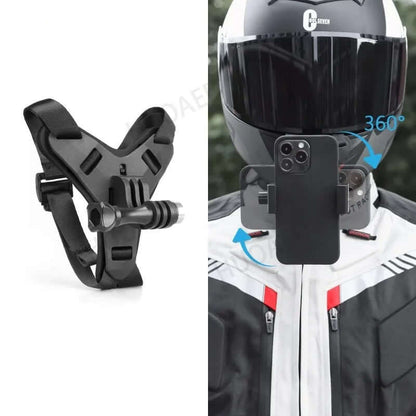 Soporte para correa de barbilla para casco de motocicleta de 360 grados con Clip para teléfono