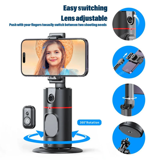 Tripode con seguimiento  facial automático soporte de teléfono de seguimiento automático conmutación de pantalla Horizontal y Vertical 360 ° Soporte giratorio para teléfono