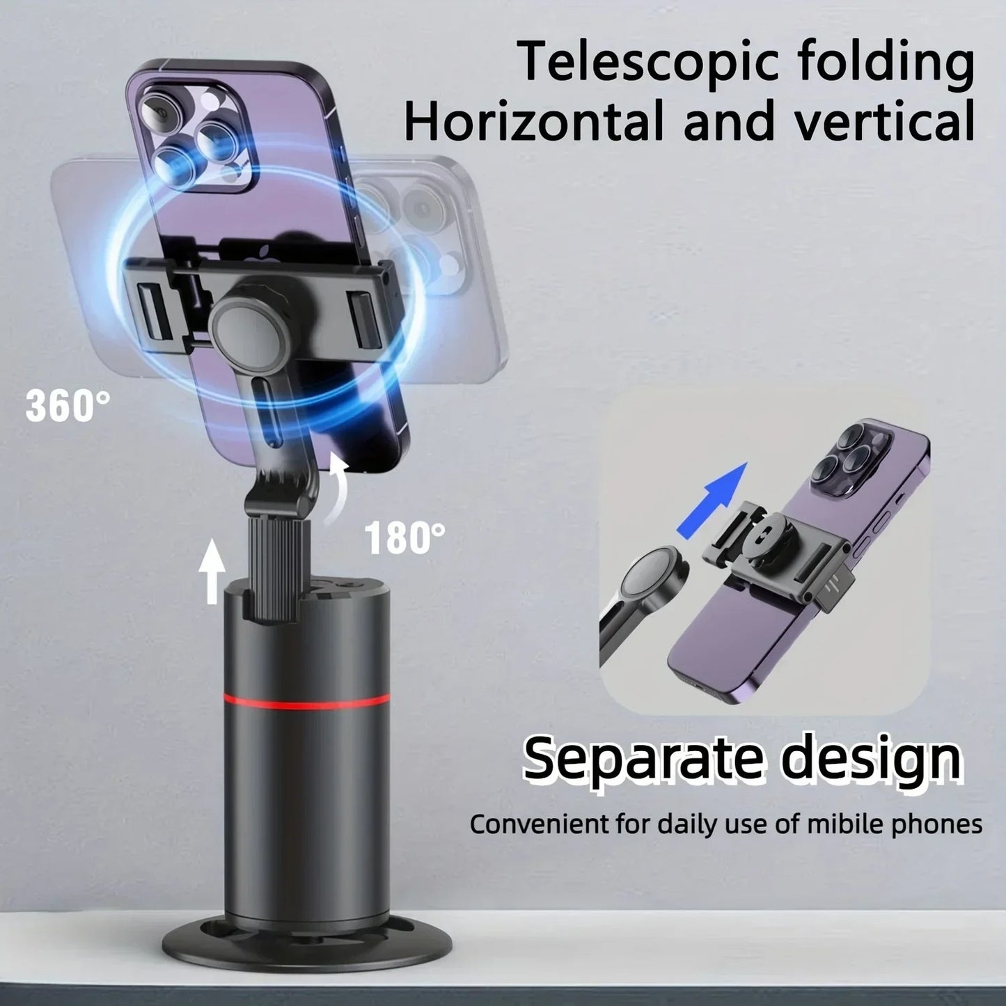 Tripode con seguimiento  facial automático soporte de teléfono de seguimiento automático conmutación de pantalla Horizontal y Vertical 360 ° Soporte giratorio para teléfono