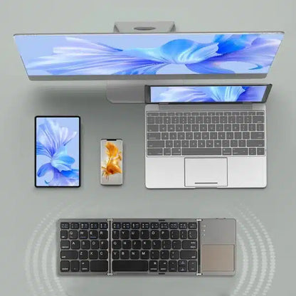 Teclado Inalámbrico Plegable Con Bluetooth Y Panel Táctil Para Teléfono Celular, iPhone, Tablet O Computadora