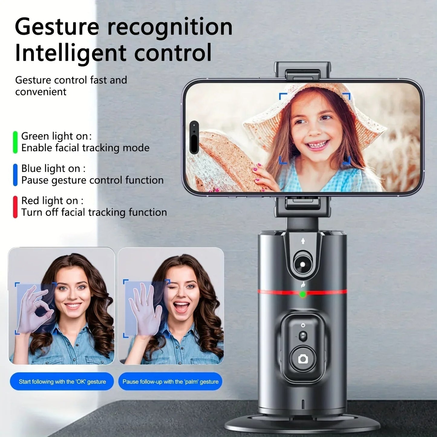 Tripode con seguimiento  facial automático soporte de teléfono de seguimiento automático conmutación de pantalla Horizontal y Vertical 360 ° Soporte giratorio para teléfono