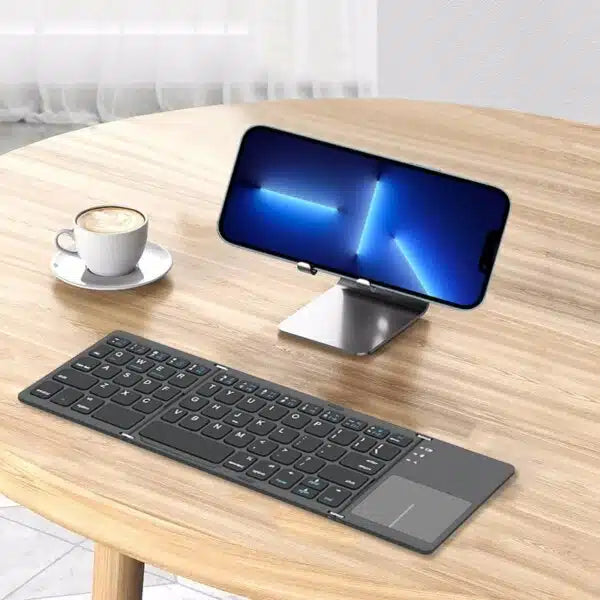Teclado Inalámbrico Plegable Con Bluetooth Y Panel Táctil Para Teléfono Celular, iPhone, Tablet O Computadora