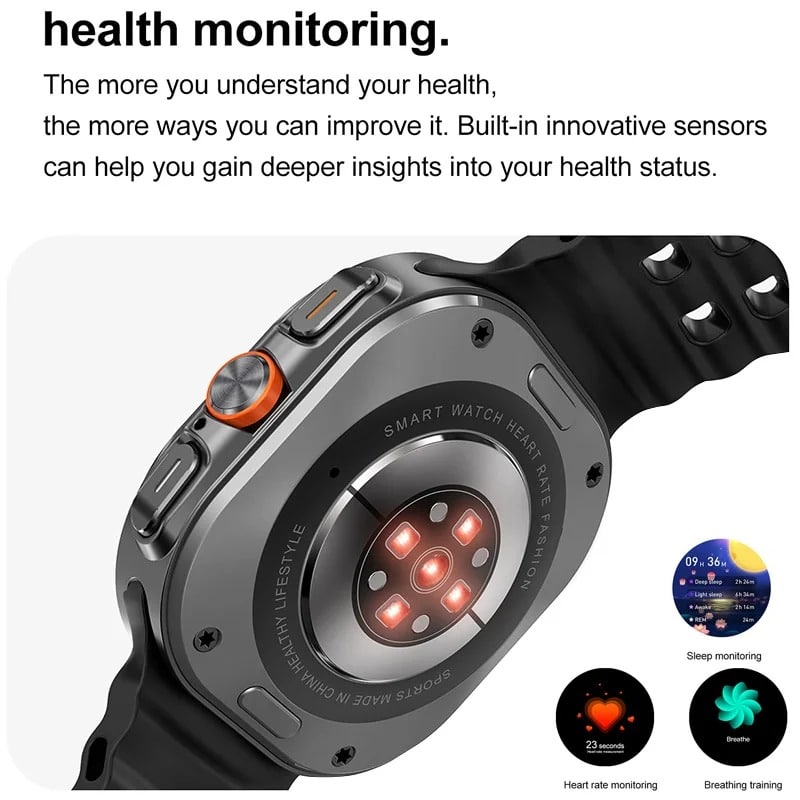 Reloj Inteligente Dt Ultra De 47Mm, Memoria De 32Gb, Música Local, Bluetooth, Llamada, Brújula, Menú 3D, Carga Inalámbrica, Serie 7 - vista trasera sensores salud