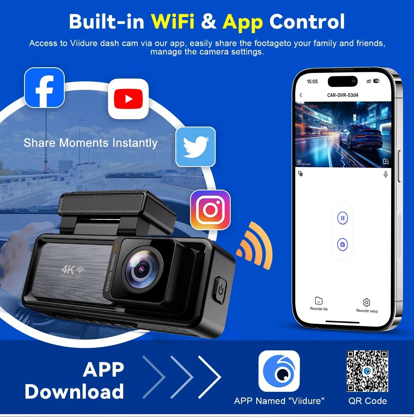 Camara para carro 4K Ultra HD dual camara con pantalla moderna y ultra calidad