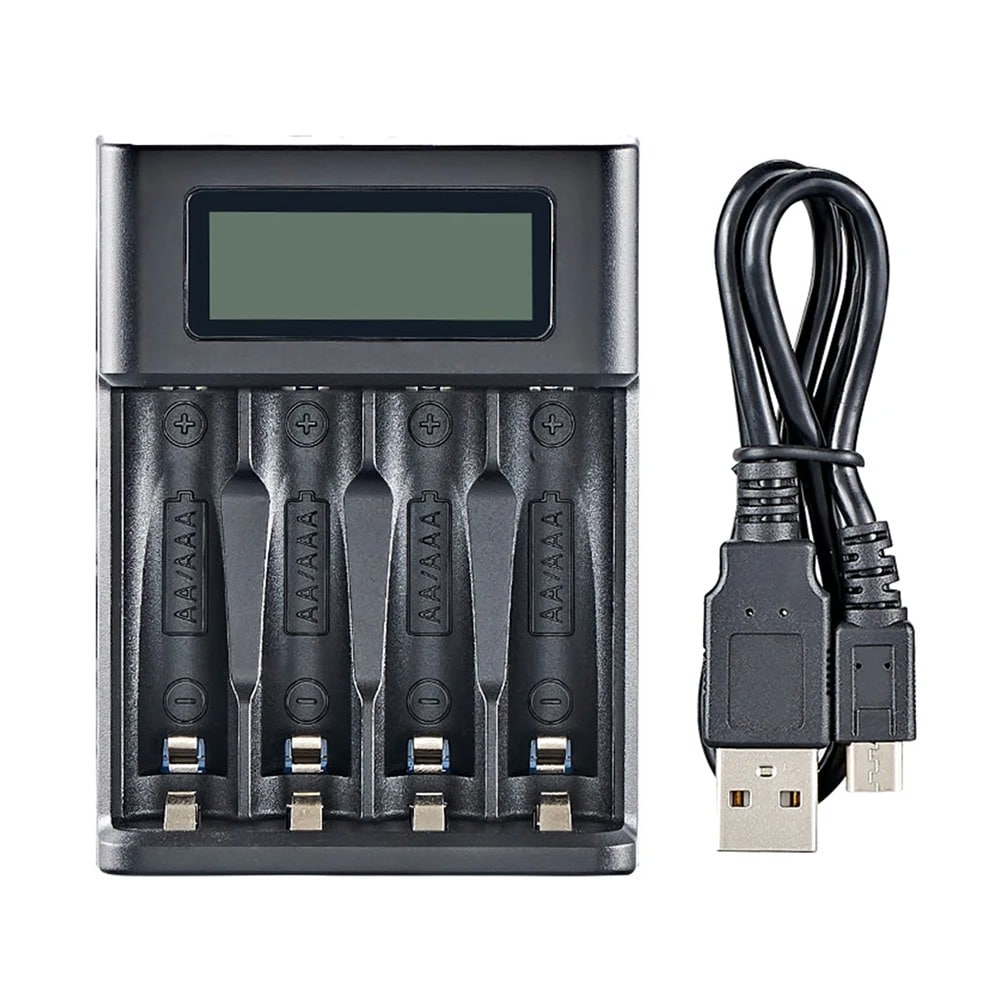 Cargador De Batería Usb Pantalla Lcd 4 Ranuras Para Batería Recargable Aa Y Aaa Indicador Cargador De Batería