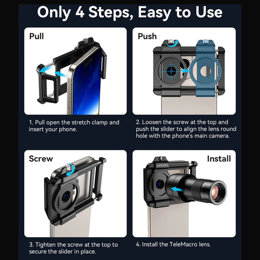 Monocular Apexel Apl-Tm6 Kit De Teleobjetivo Macro Para Teléfono Móvil, Teleobjetivo 6X + Lente Macro De 150Mm Con Soporte Para Teléfono