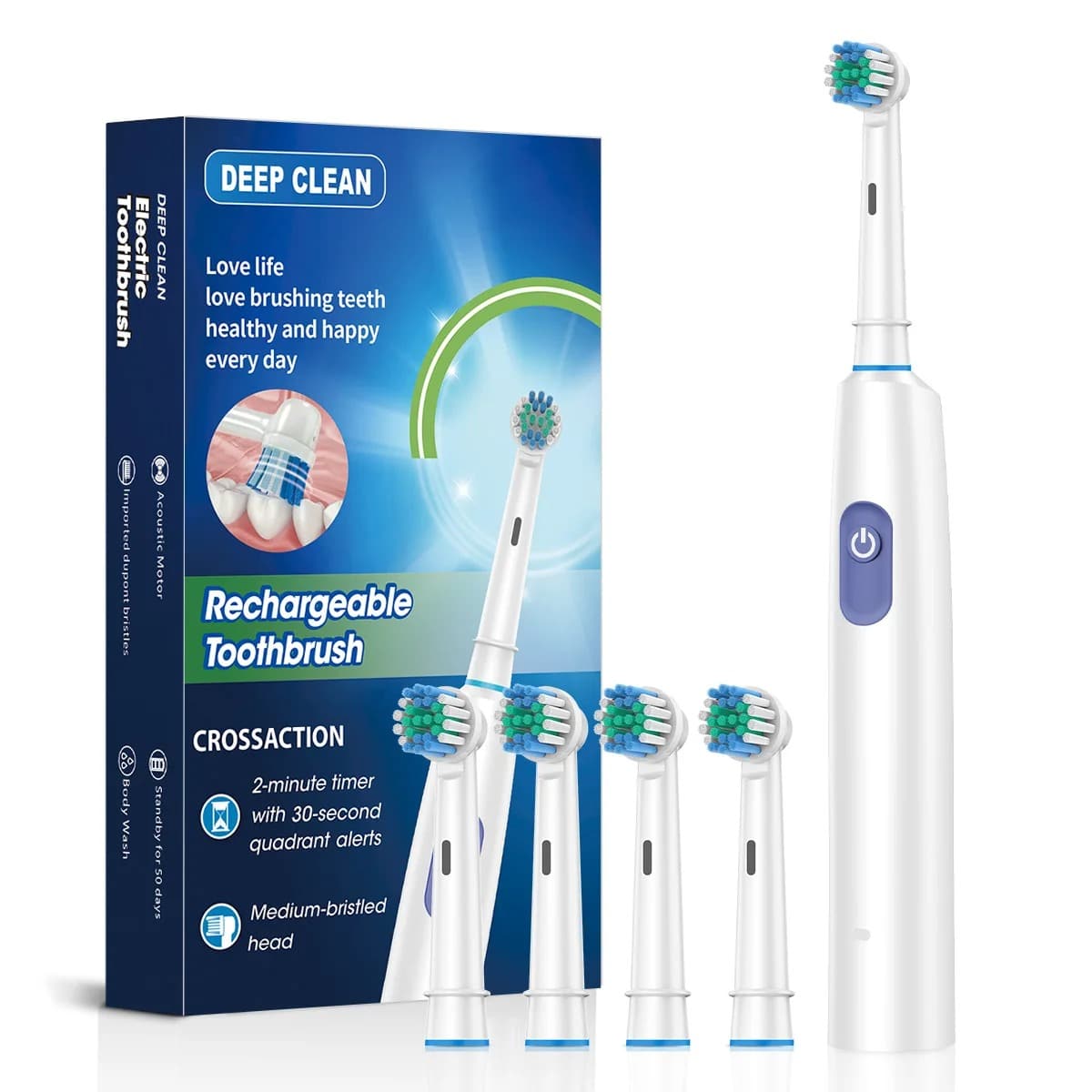 Cepillo de dientes eléctrico recargable con 8 cabezales Deep Clean