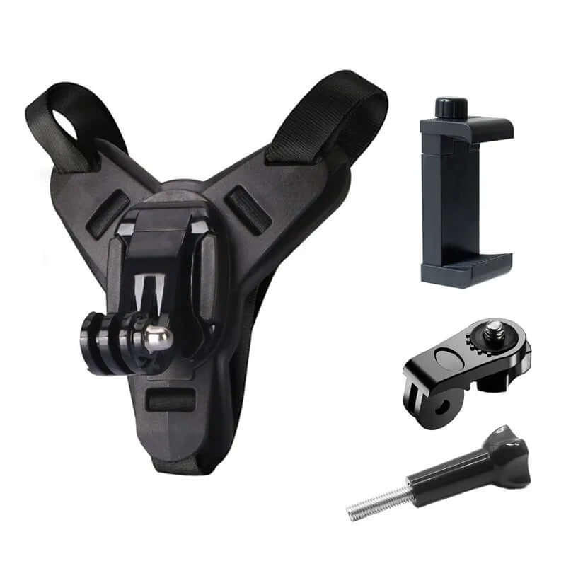 Soporte para correa de barbilla para casco de motocicleta de 360 grados con Clip para teléfono