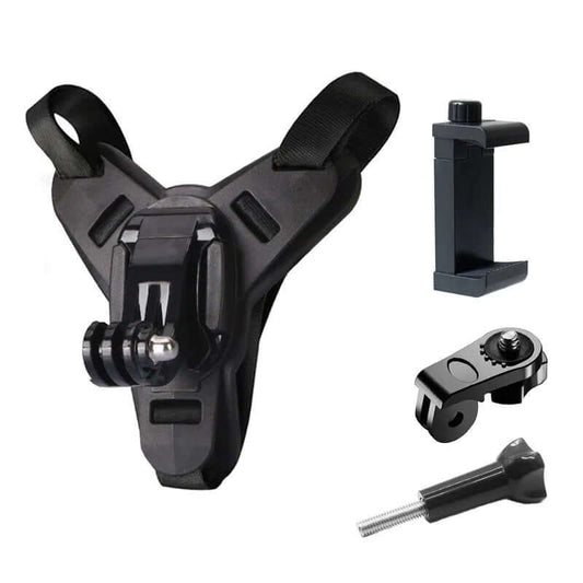 Soporte para correa de barbilla para casco de motocicleta de 360 grados con Clip para teléfono
