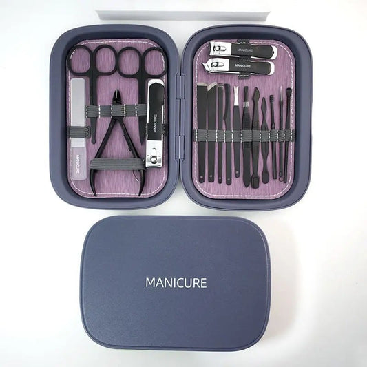 Kit Cortauñas Para El Hogar, Cuchara Para Las Orejas, Juego De 18 Herramientas De Manicura, Regalo- Color Azul