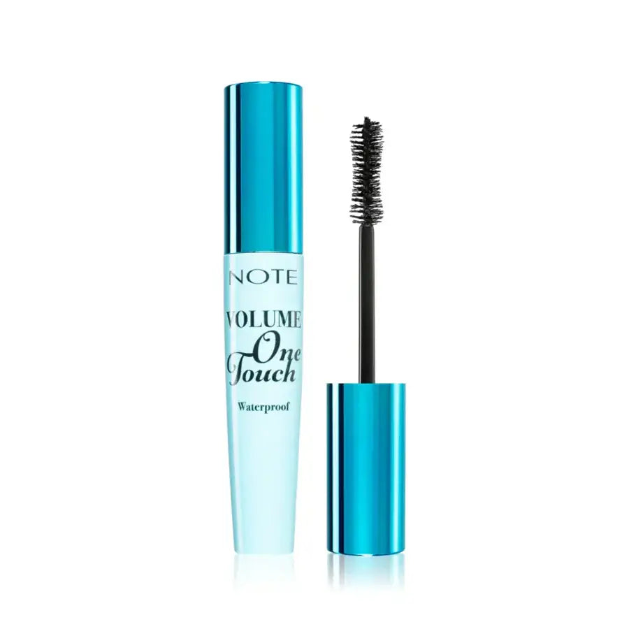 Mascara waterproof volumen negro, envase de 11ml con cepillo aplicador para un look impresionante.