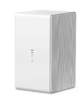 Router 4G Mercusys 300Mbps, dispositivo blanco con indicadores LED y diseño moderno.