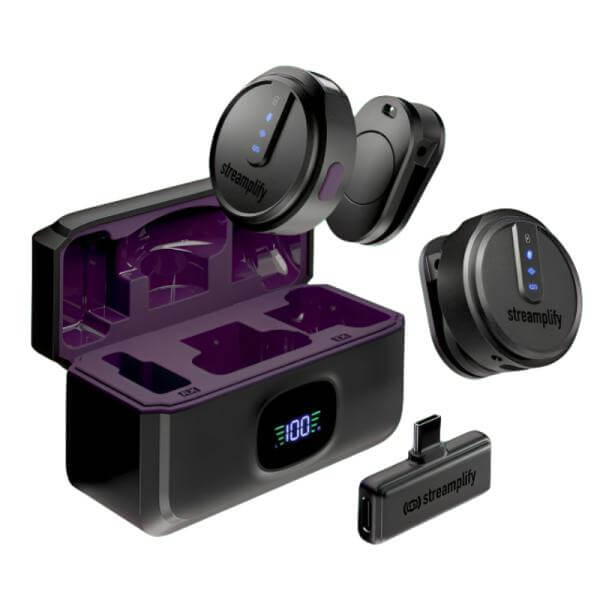 MICROFONO STREAMPLIFY MIC GO-48-WL-BK INALÁMBRICO SPML-MG1C051.11 - micrófono inalámbrico compacto con estuche de carga y autonomía de 21 horas