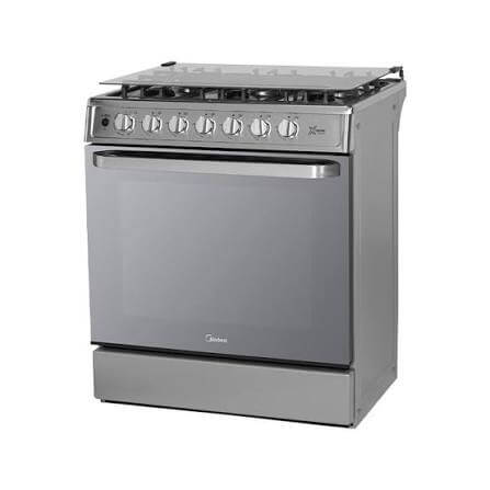 Midea Cocina De gas de 30" 6 quemadores Acero inoxidable MGS30FS1LIFSSSF con parrillas de hierro fundido y horno de 120 litros