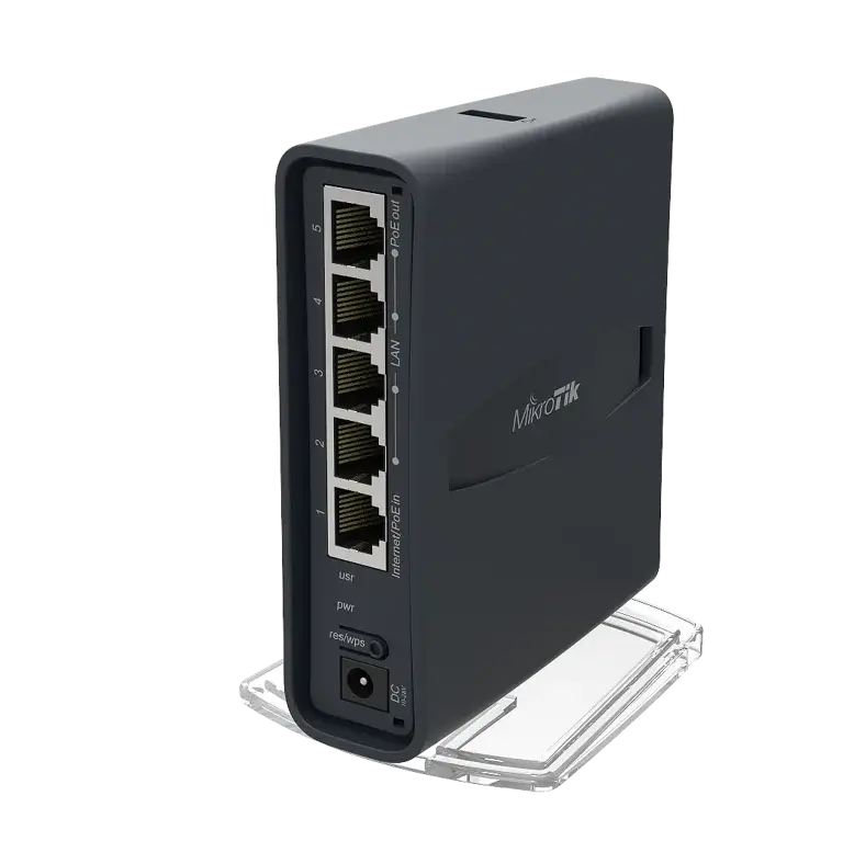 router dual band 802.11ac 5 puertos, dispositivo MikroTik para conexión a internet fiable y rápida.