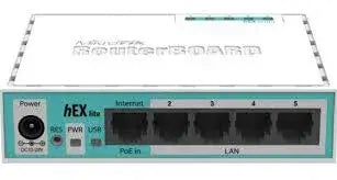 Router Ethernet 5 puertos hEX lite, dispositivo compacto con 5 puertos Ethernet y diseño atractivo.