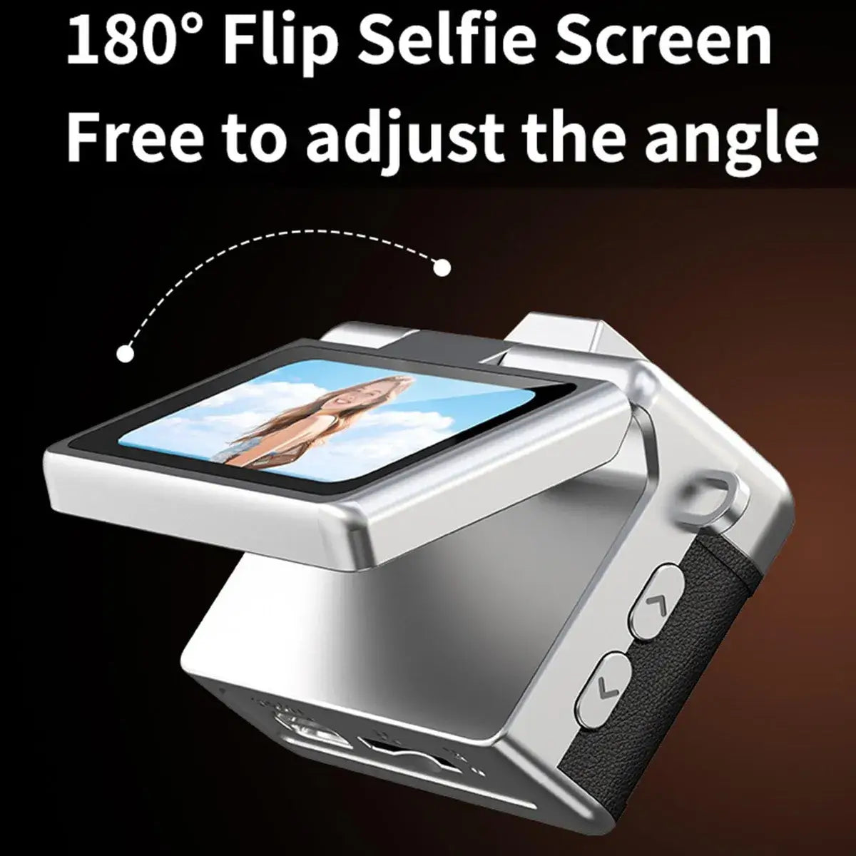 Mini cámara digital llavero 1080P con pantalla selfie de 180° ajustable para perfectos autorretratos.