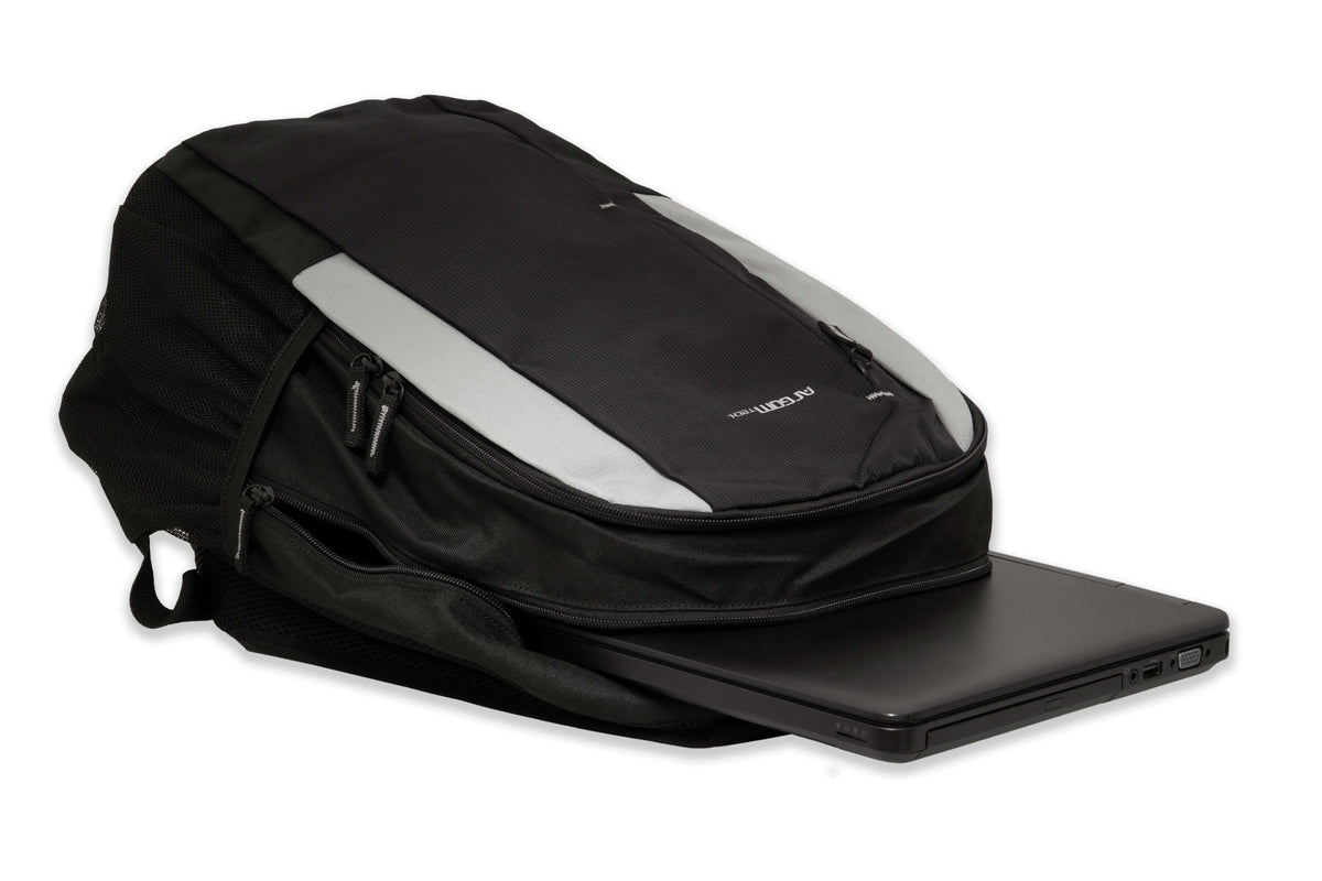 Mochila para portátil 15.6 negra con un diseño ergonómico y compartimentos para accesorios.