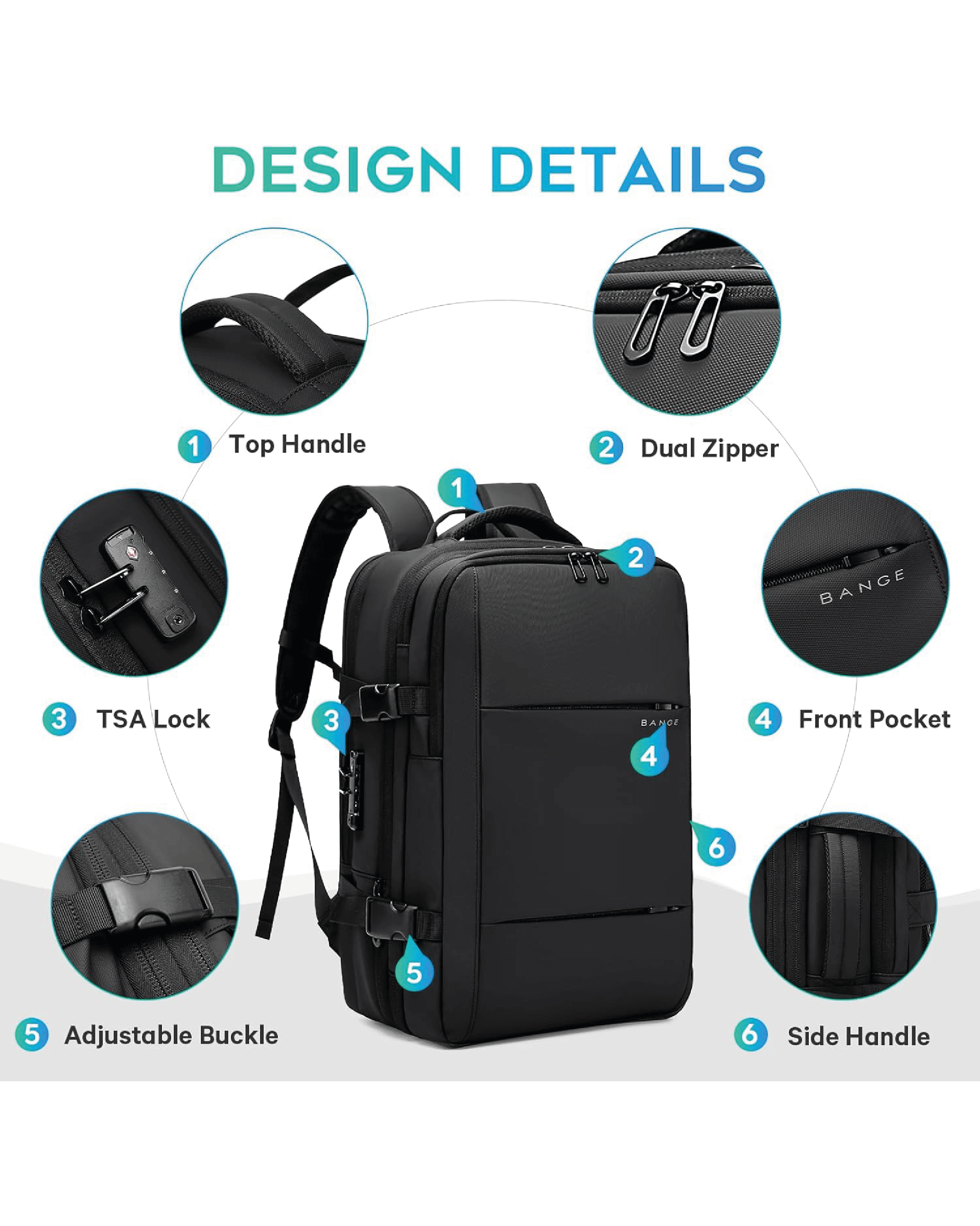 Mochila viajera BANGE con Antirrobo ultra alta calidad Costa Rica