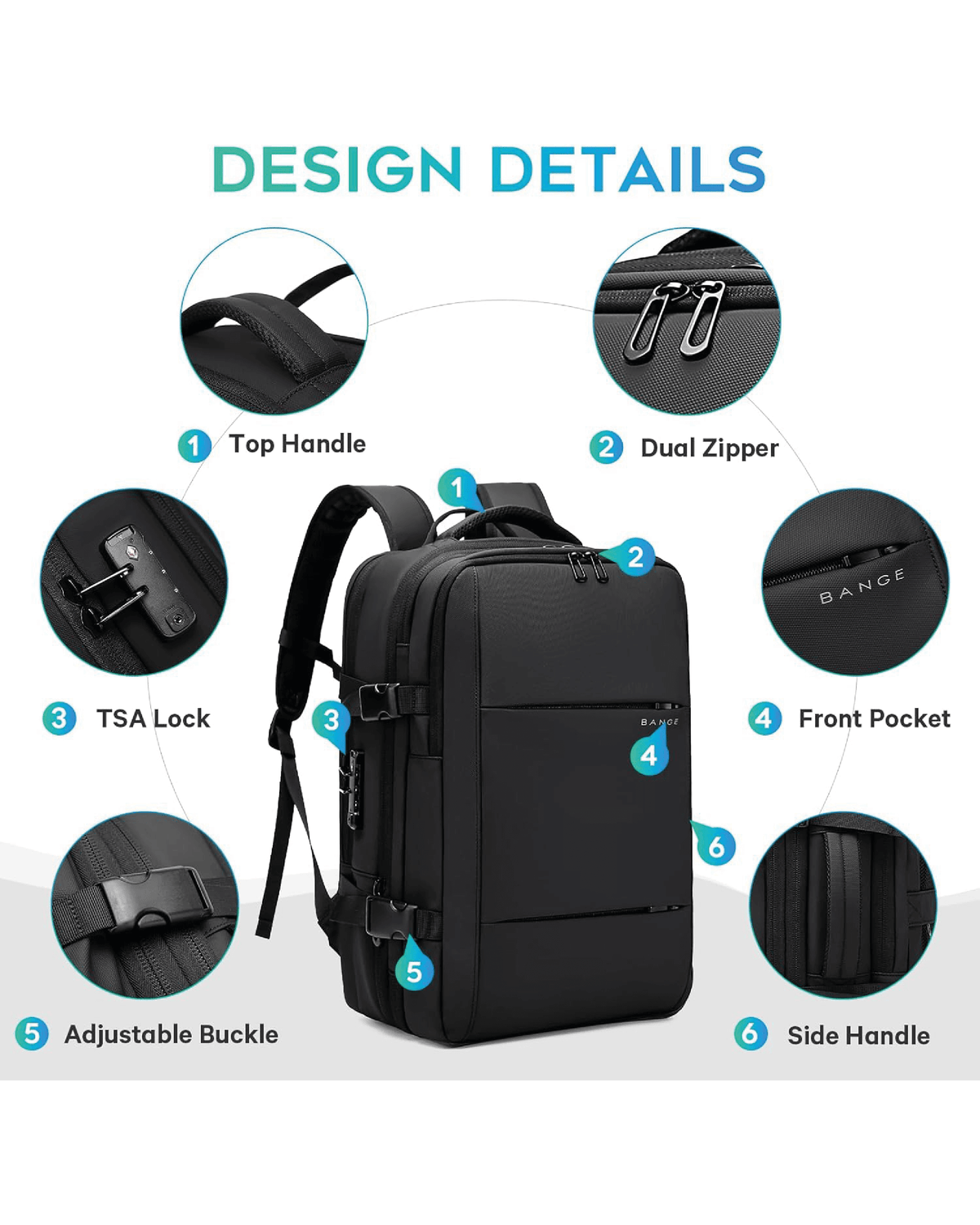 Mochila viajera BANGE con Antirrobo ultra alta calidad Costa Rica