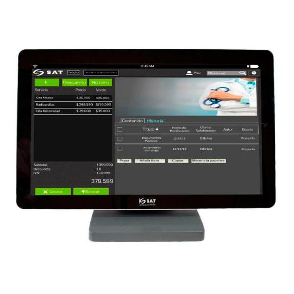 MONITOR SAT AMERICA TOUCH 2013FPH 21" HDMI VGA 7645 - frontal view of touchscreen monitor displaying POS interface
