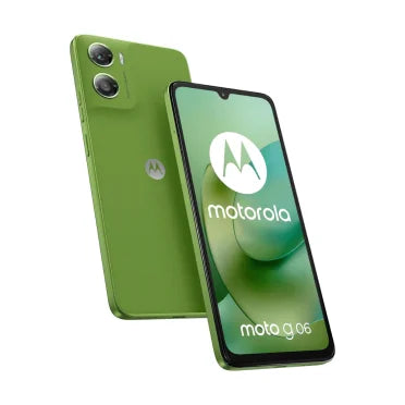 TELEFONO CELULAR CELULAR MOTOROLA G06 VERDE (4GB_256GB) con pantalla de 6.88 pulgadas en color verde, vista frontal y trasera.
